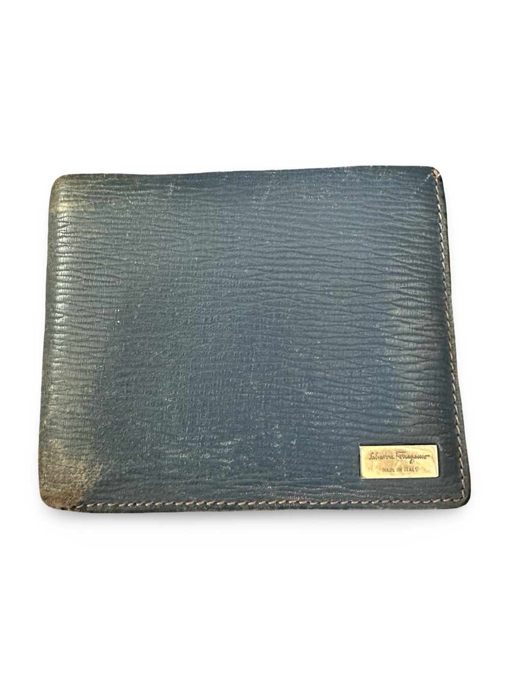 Salvatore Ferragamo Navy Textured Leather Wallet with Silver Logo Plaque